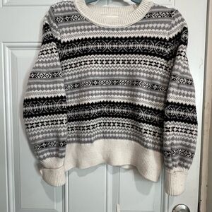 Women's Fair Isle Crewneck Sweater in Ivory, Gray & Black